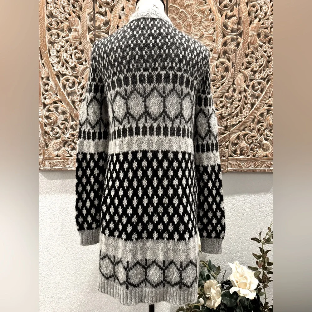 Lara Knit Black & Gray Mohair Wool Sweater Cardigan, Made in Italy 🇮🇹 - size M - Picture 2 of 12